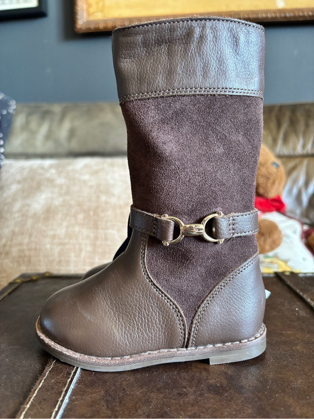 Janie and Jack Brown Mid-Calf Buckle Accent Girls' Riding Boots